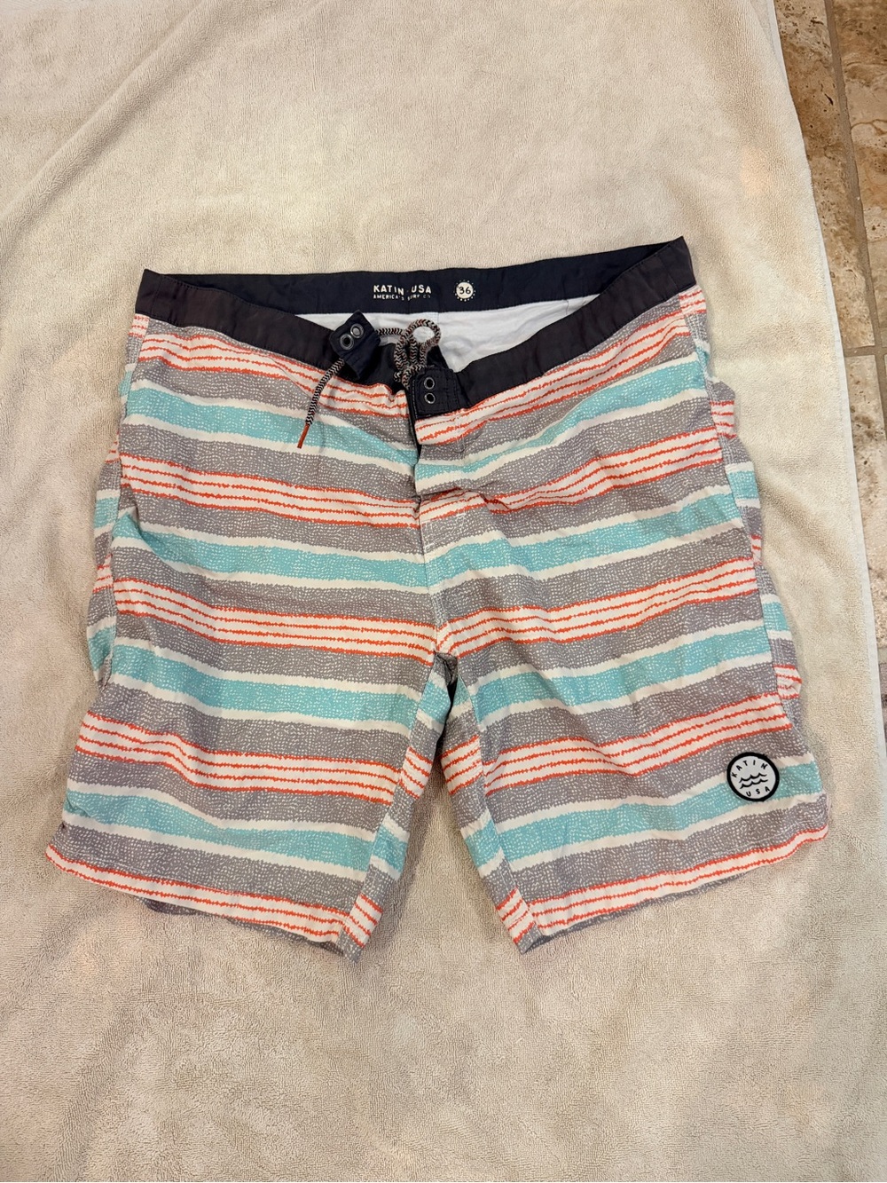 Katin Men's Striped Board Shorts - Aqua, Coral, Gray